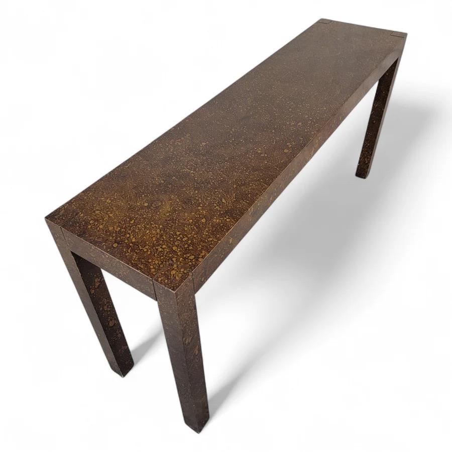 MCM Milo Baughman Style Faux Tortoise Drip Glaze Parsons Sofa/Console Table For Sale 1