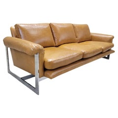 MCM Milo Cruisin' Style Chrome Flat Bar Sofa Newly Upholstered in Leather