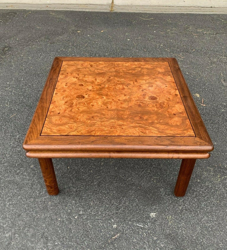 Mid-Century Modern MCM Milo Style Olive Burl Wood & Walnut Coffee Table or Large End Table, 1970's For Sale
