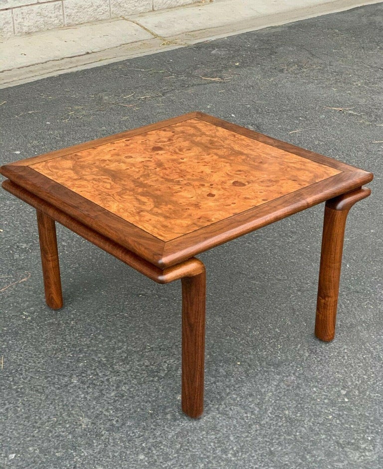 Late 20th Century MCM Milo Style Olive Burl Wood & Walnut Coffee Table or Large End Table, 1970's For Sale