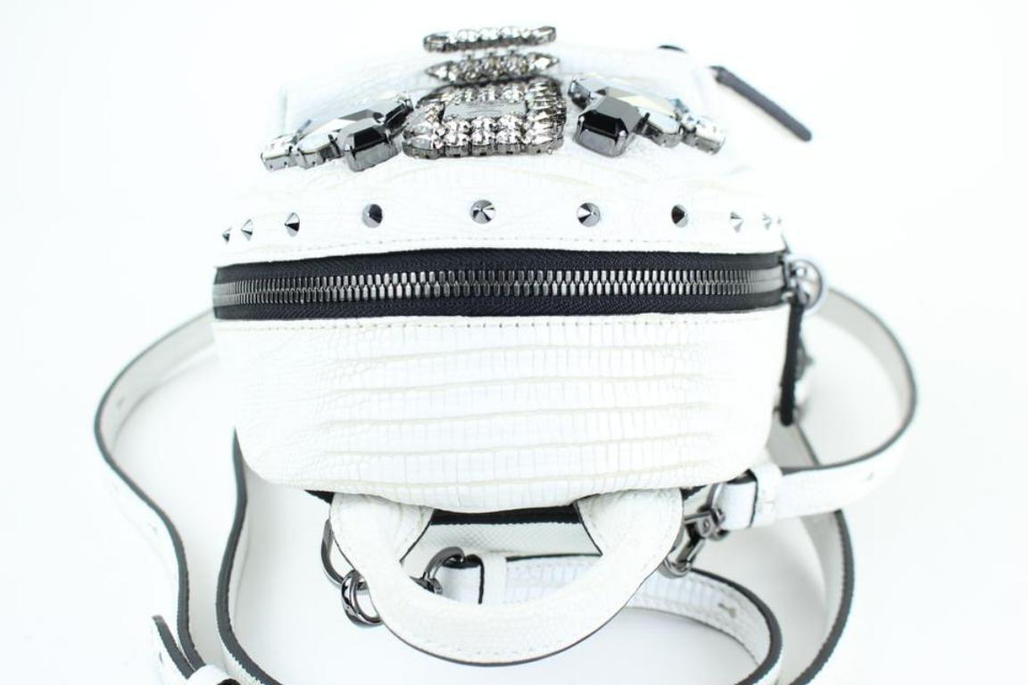 MCM Mini Swarovski Special 829mct15 White Leather Backpack In Excellent Condition For Sale In Forest Hills, NY