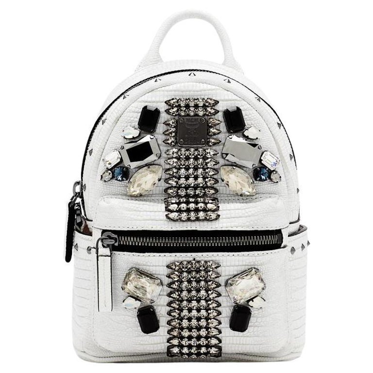 MCM Mini Swarovski Special 829mct15 White Leather Backpack For Sale at  1stDibs