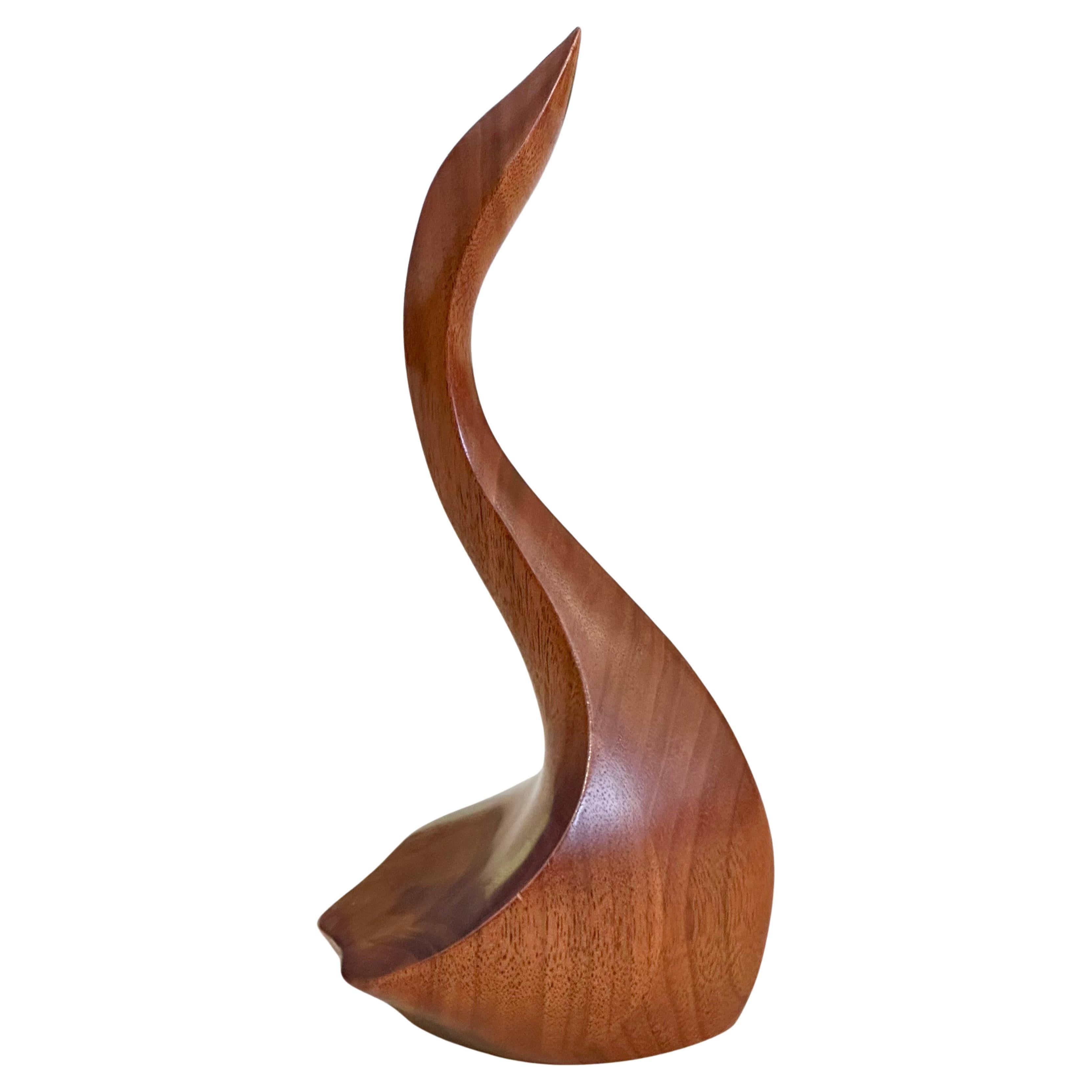 MCM Minimalist Swan Carving / Sculpture in Walnut by Alan Middleton For Sale