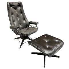 MCM Model 90 "Riviera" Swivel Spinger Iron Lounge Chair w/ Ottoman by Homecrest