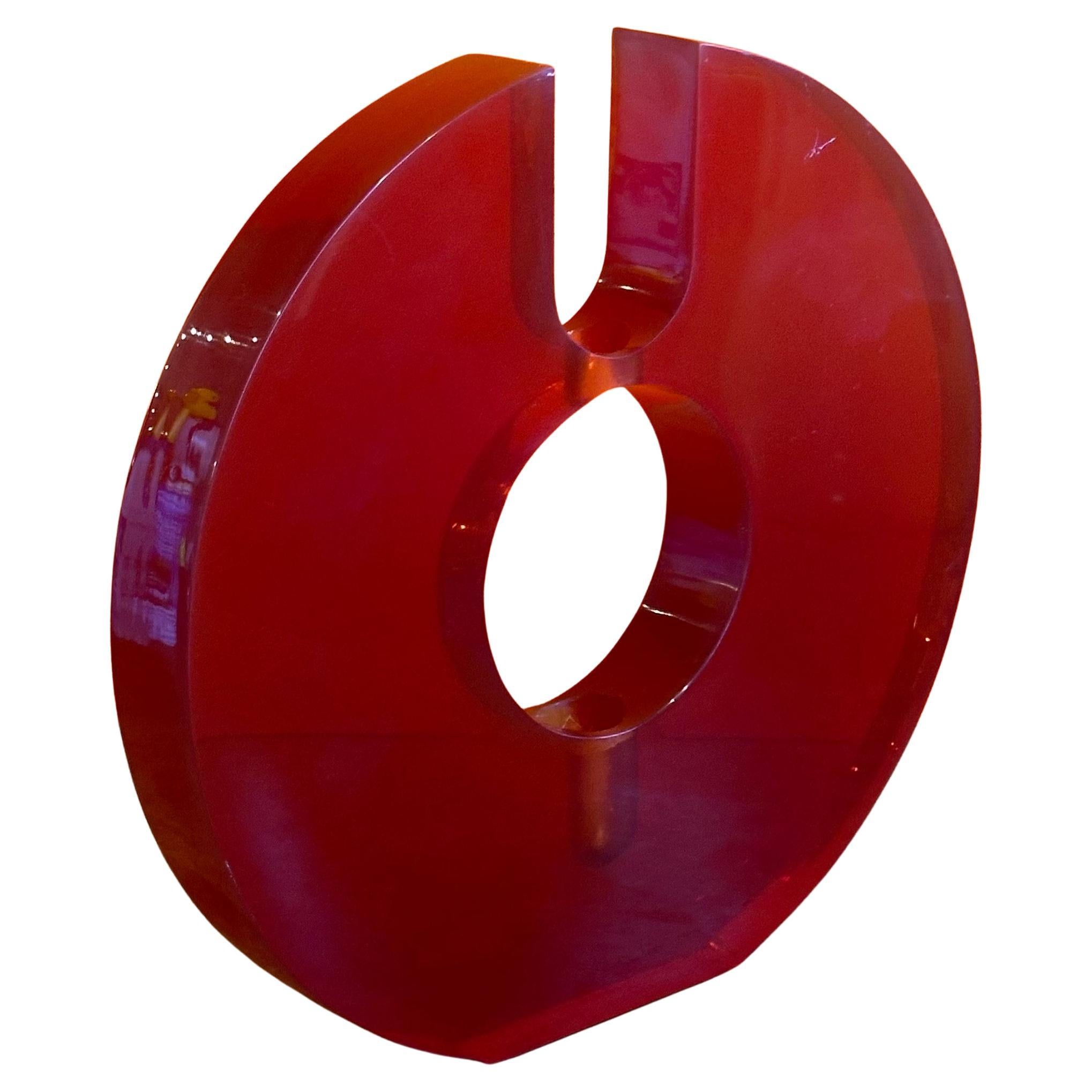 American MCM Modern Red Lucite Centerpiece Bud Vase in the Style of Charles Hollis Jones