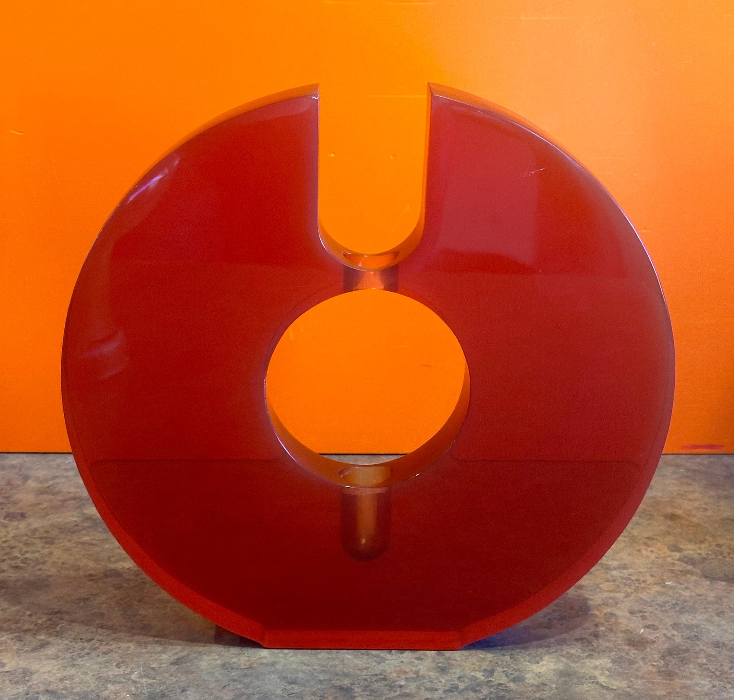 20th Century MCM Modern Red Lucite Centerpiece Bud Vase in the Style of Charles Hollis Jones For Sale