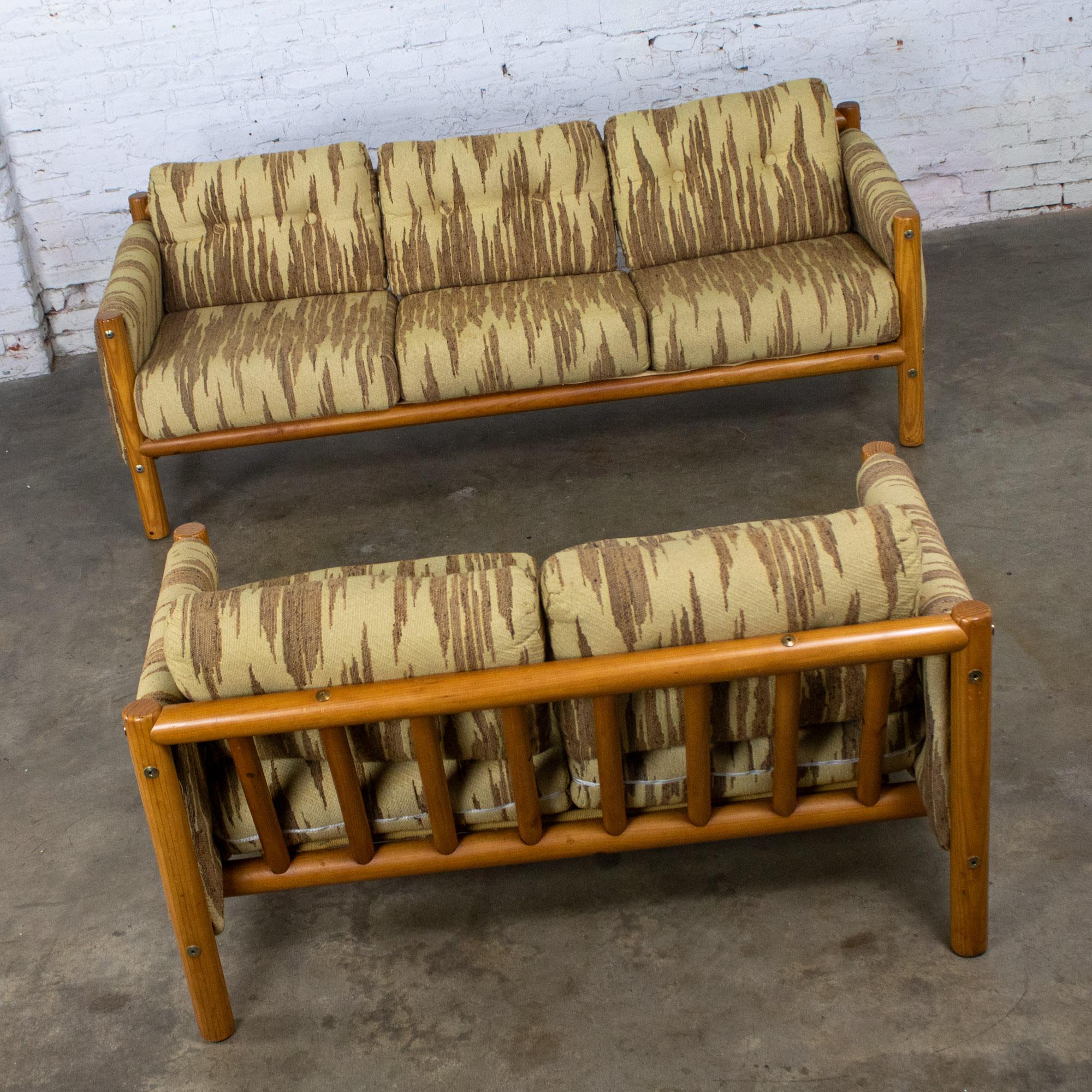 MCM - Canapé et loveseat modernes Cadre en bois de pin Toile avec tissu à points de flamme en vente 3