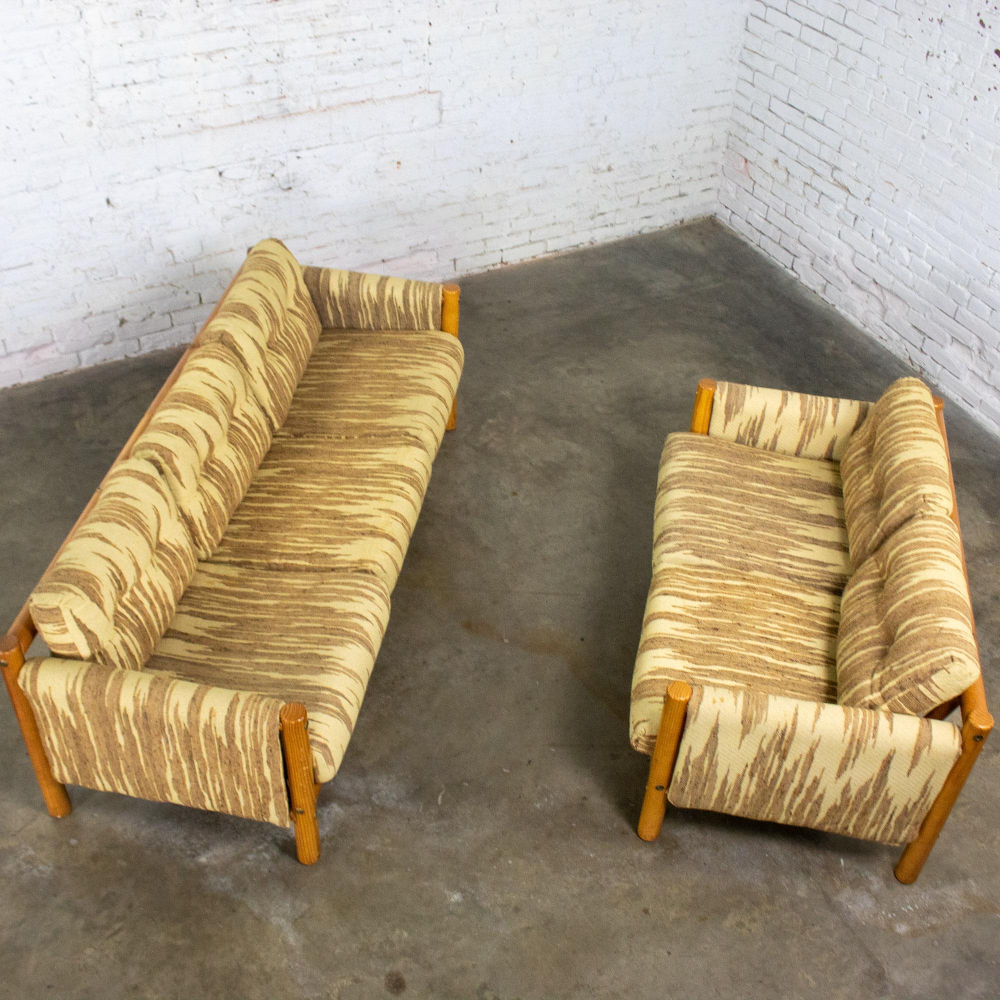 MCM - Canapé et loveseat modernes Cadre en bois de pin Toile avec tissu à points de flamme en vente 4