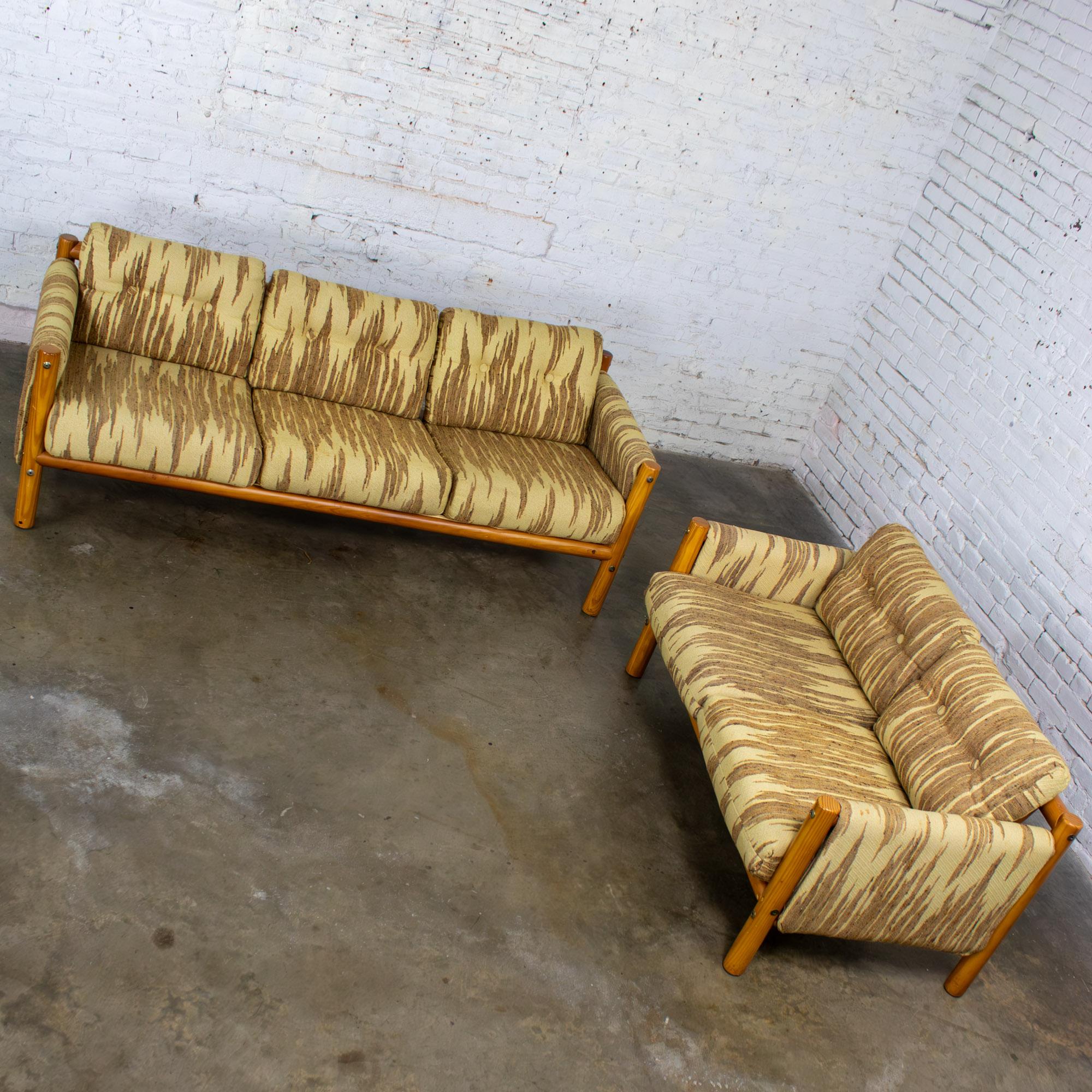 MCM - Canapé et loveseat modernes Cadre en bois de pin Toile avec tissu à points de flamme en vente 5