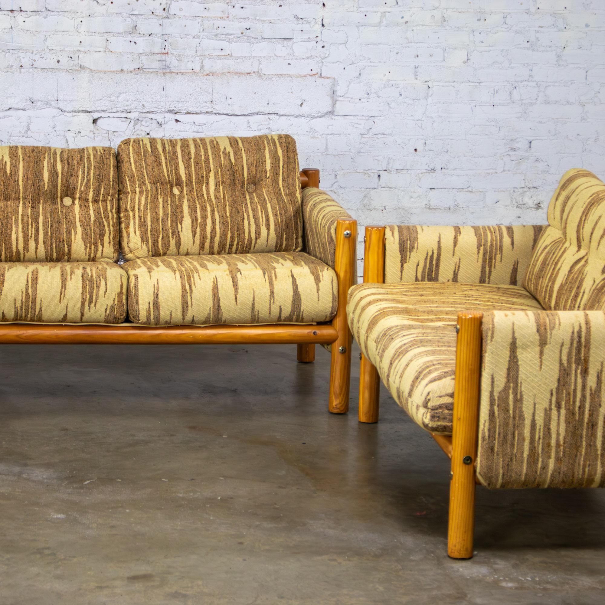 MCM - Canapé et loveseat modernes Cadre en bois de pin Toile avec tissu à points de flamme en vente 7