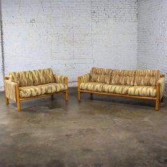 MCM - Modern Sofa & Loveseat Pine Log Frames Canvas Slings w/Flame Stitch Fabric