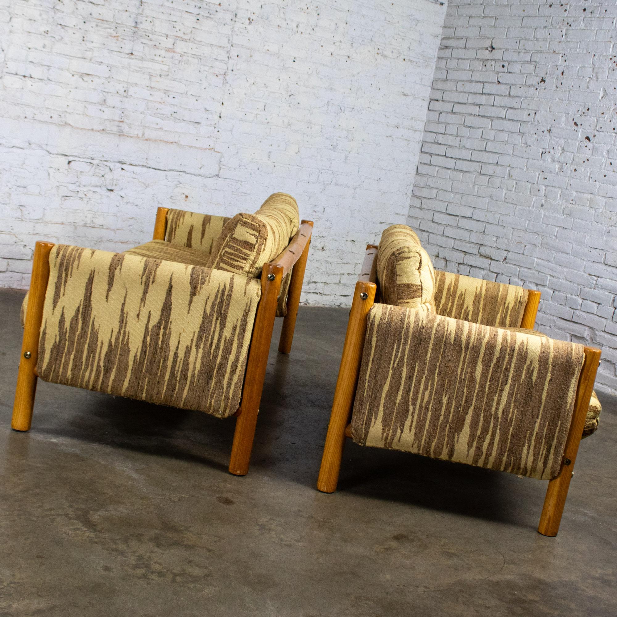 Américain MCM - Canapé et loveseat modernes Cadre en bois de pin Toile avec tissu à points de flamme en vente