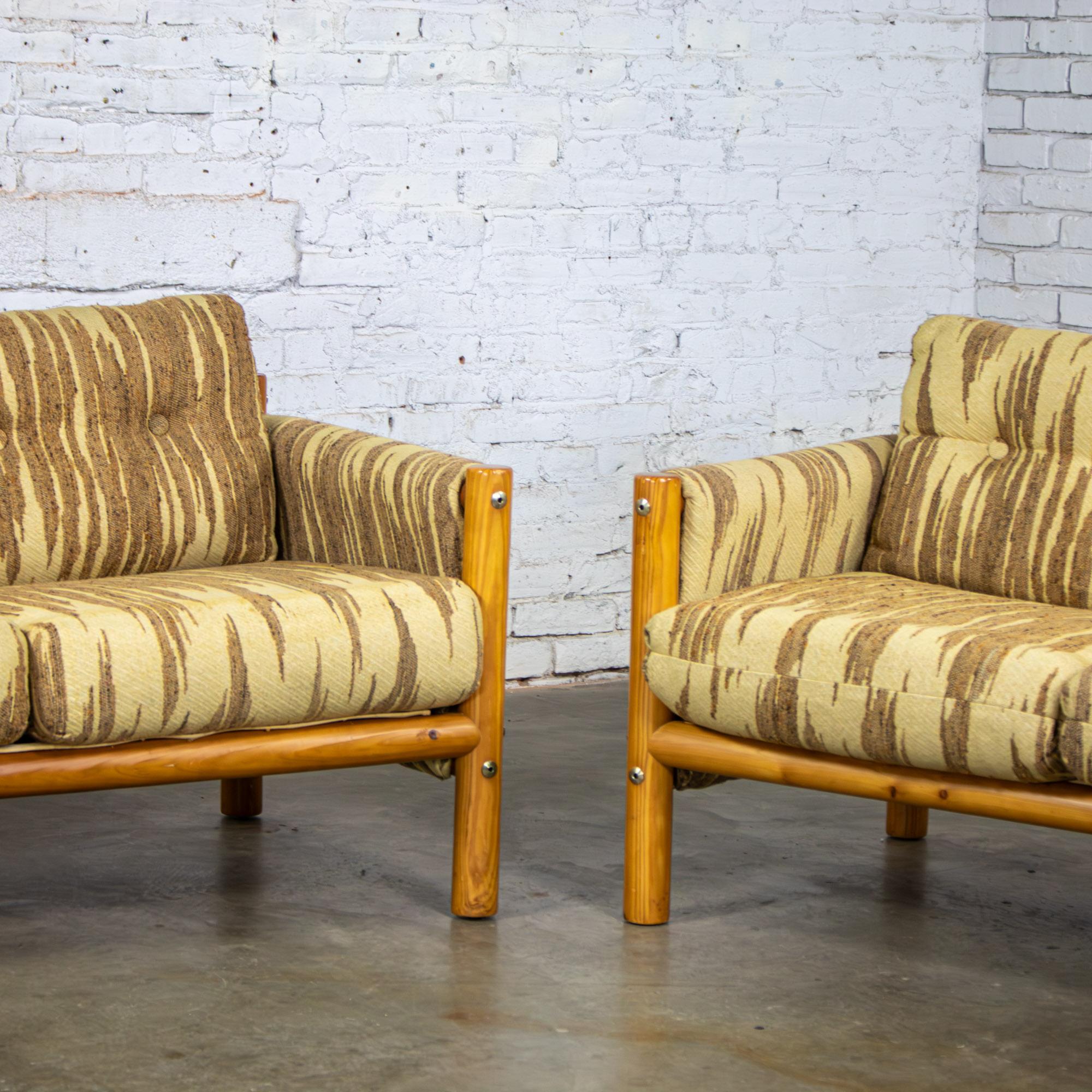 20ième siècle MCM - Canapé et loveseat modernes Cadre en bois de pin Toile avec tissu à points de flamme en vente