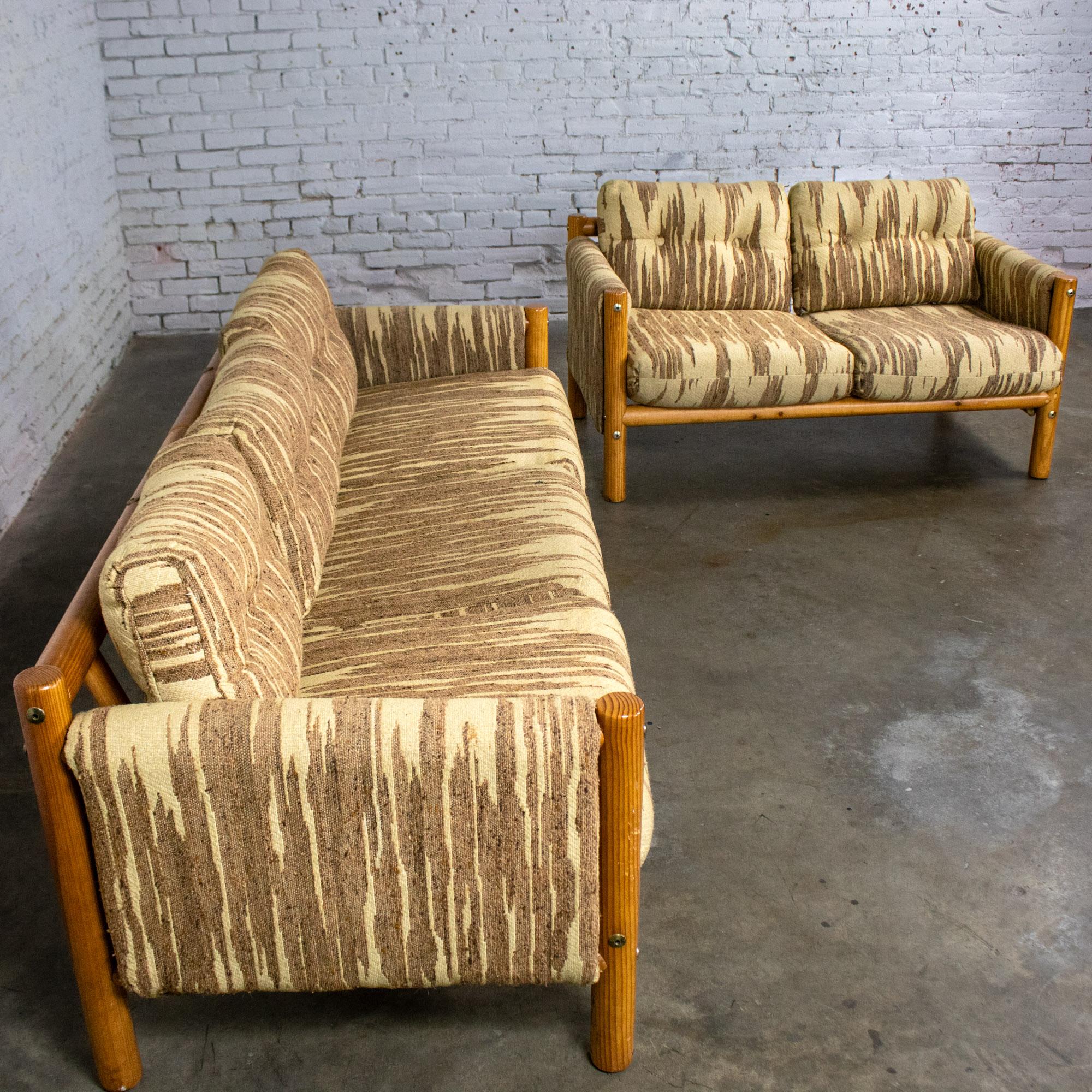 MCM - Canapé et loveseat modernes Cadre en bois de pin Toile avec tissu à points de flamme en vente 1
