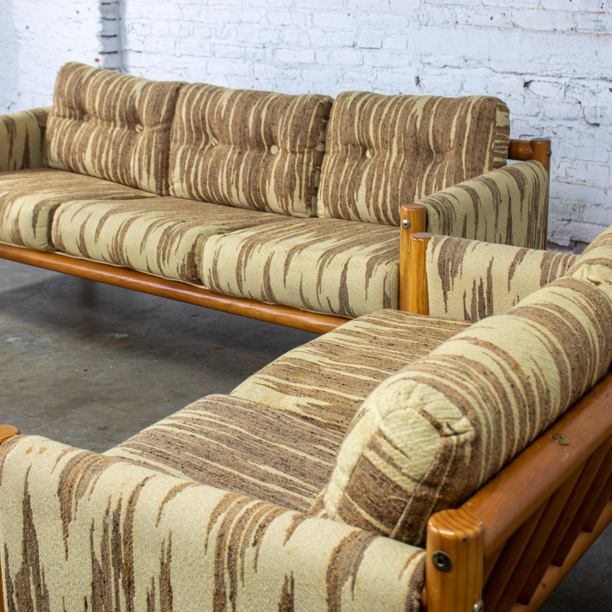 MCM - Canapé et loveseat modernes Cadre en bois de pin Toile avec tissu à points de flamme en vente 2