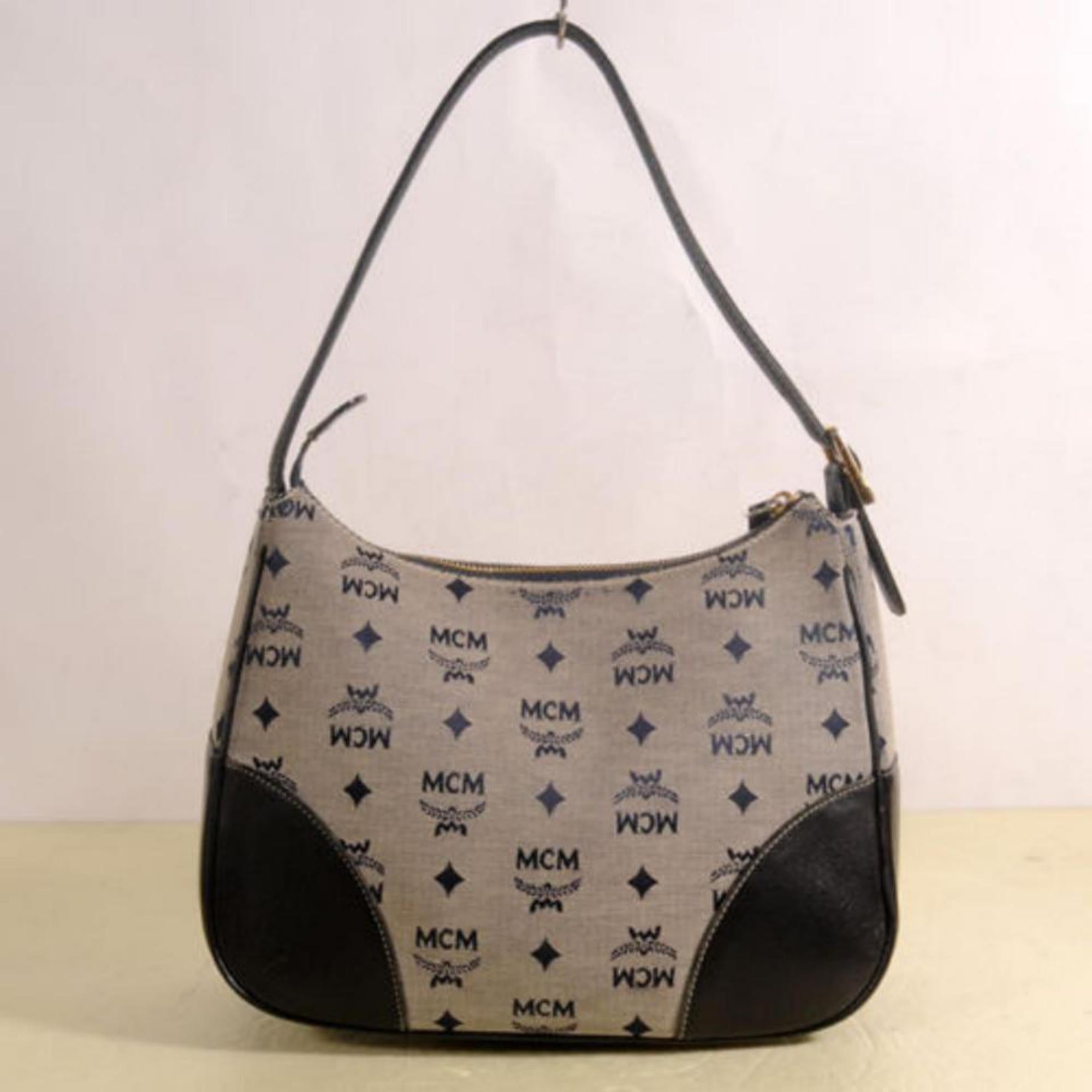MCM Monogam Visetos Hobo 868836 Grey Canvas Shoulder Bag For Sale 2