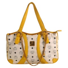 MCM Monogram Visetos 2way Chain 869506 White Coated Canvas Tote
