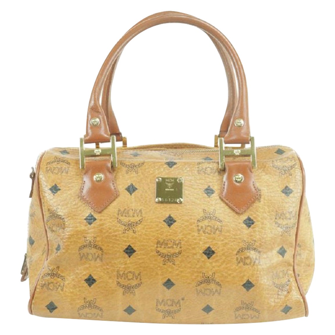 MCM Monograma Visetos Boston 231455 Cartera de lona recubierta coñac