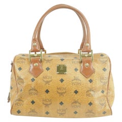 MCM Monograma Visetos Boston 231455 Cartera de lona recubierta coñac