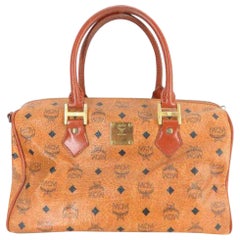 Vintage MCM Monogram Visetos Boston Duffle 24048297 Brown Coated Canvas Satchel