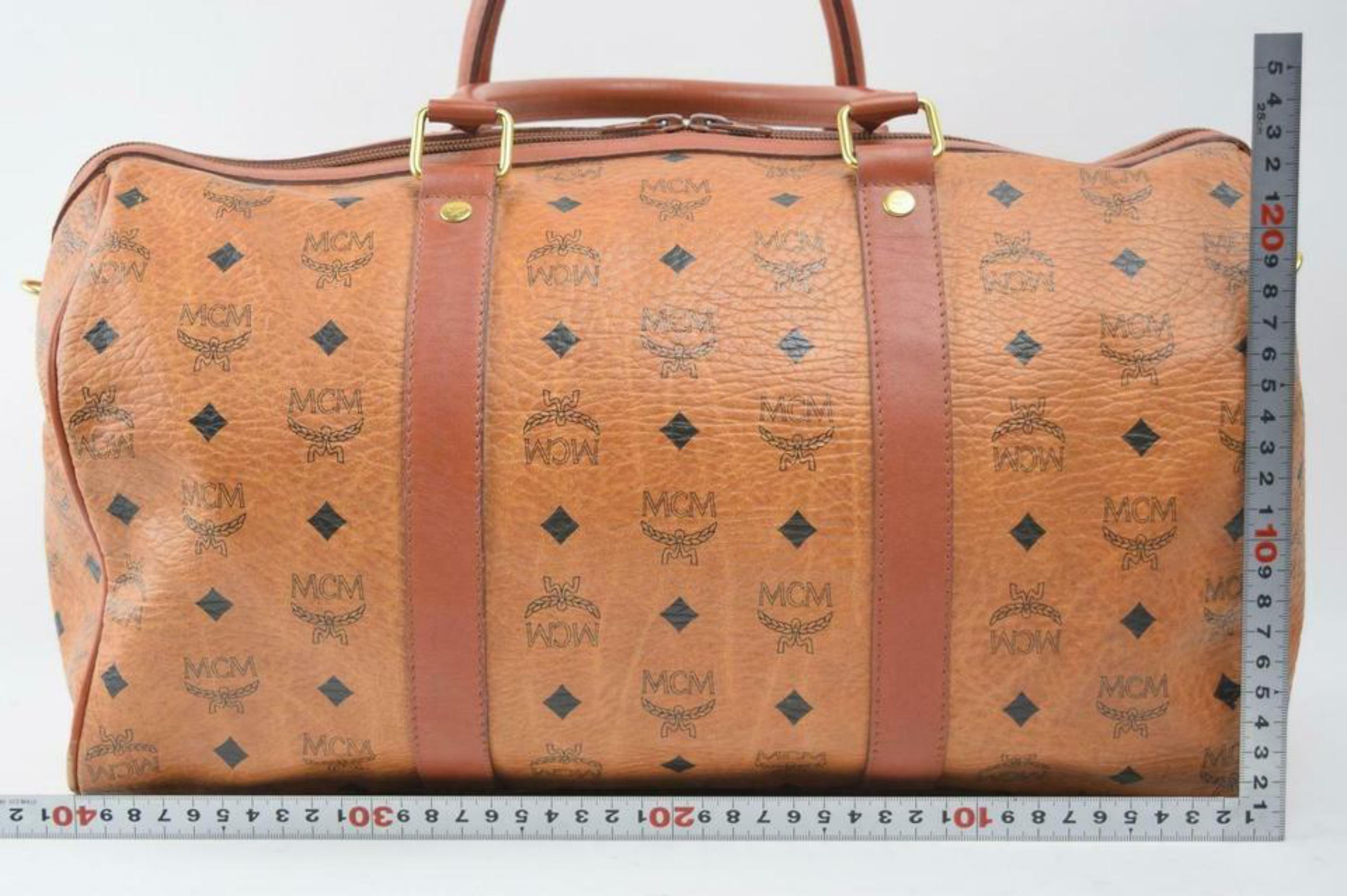 MCM Monogram Visetos Boston Duffle 870265 Brown Coated Canvas Weekend/Travel Bag For Sale 2