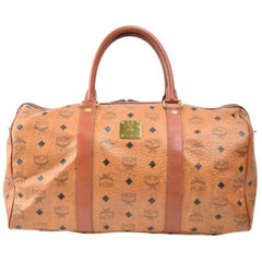 MCM Monogram Visetos Boston Duffle 870265 Brown Coated Canvas Weekend/Travel Bag