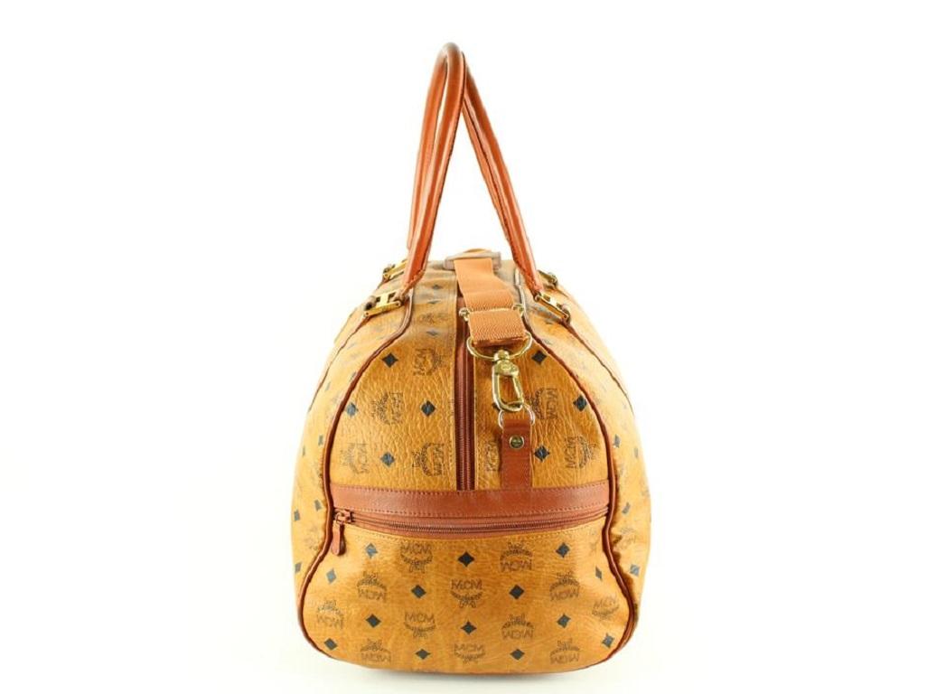 MCM Monogram Visetos Boston Duffle Bag with Strap 3mcmL1230 In Good Condition For Sale In Dix hills, NY