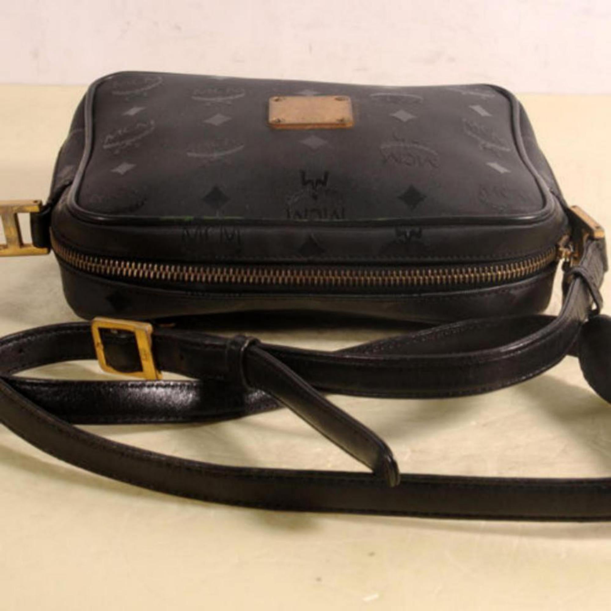 MCM Monogram Visetos Black Nylon Cross Body Bag Top Handle