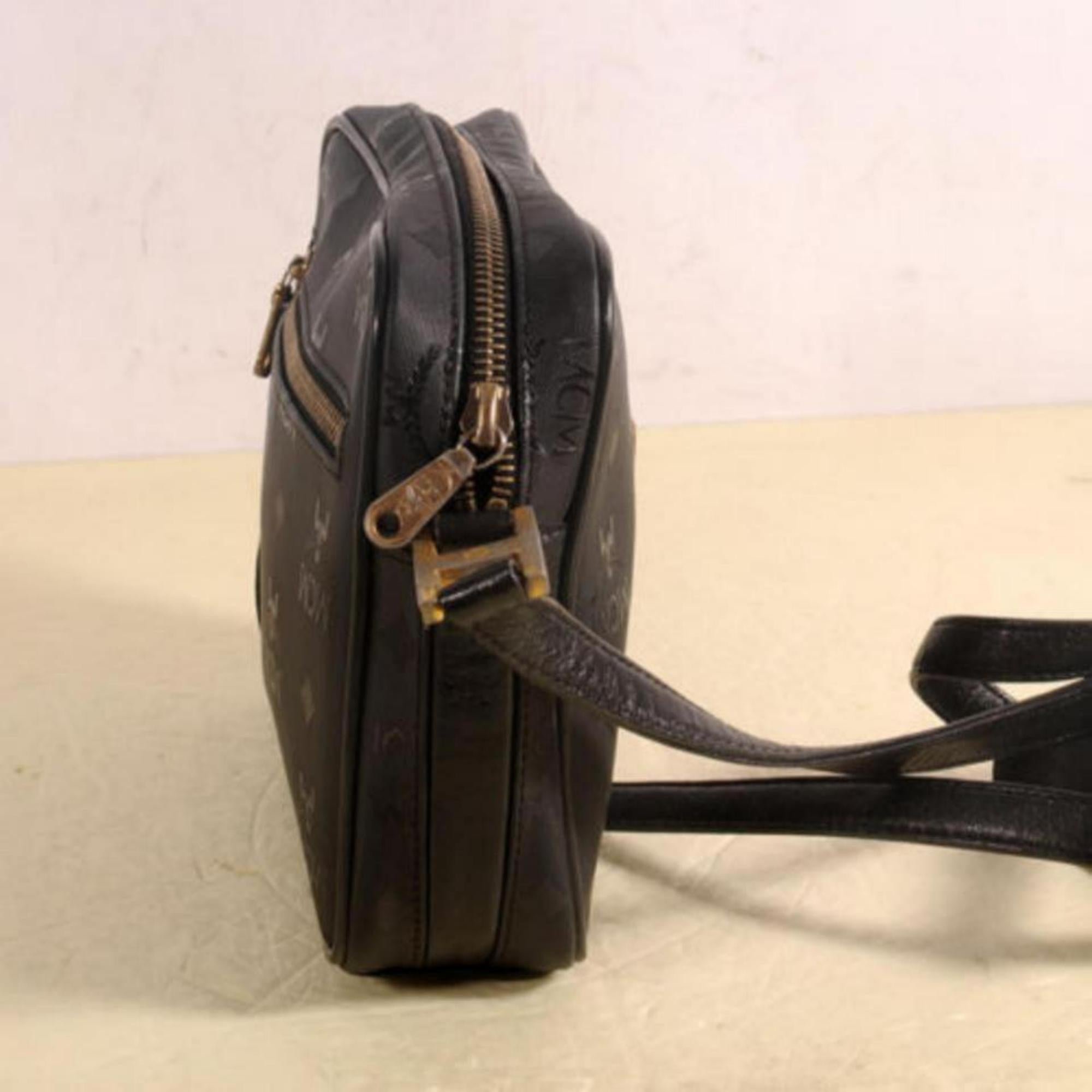 MCM Monogram Visetos Camera 869702 Black Nylon Cross Body Bag In Good Condition For Sale In Forest Hills, NY
