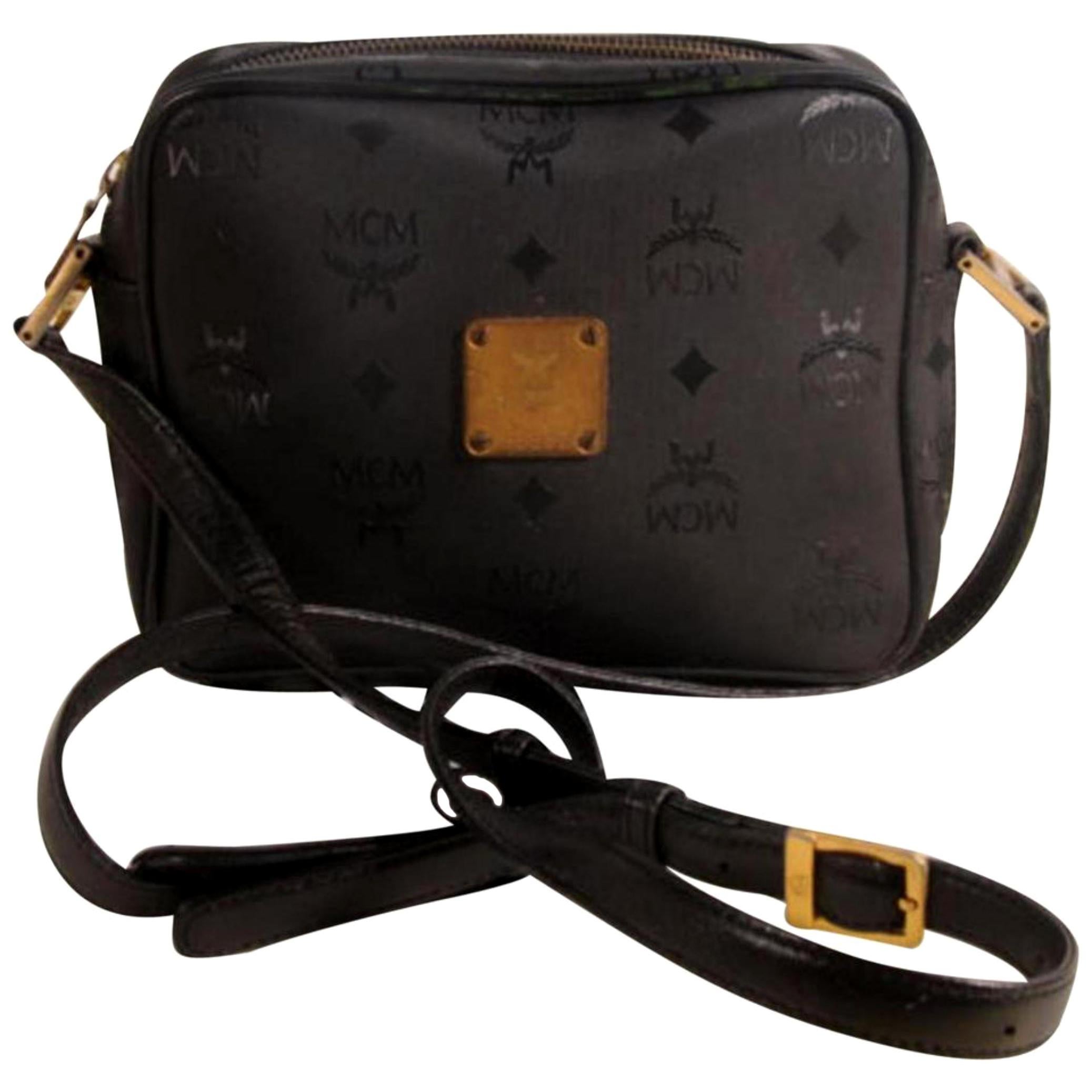 Vintage MCM Black Nylon Monogram Rare Clutch Shoulder Bag With 