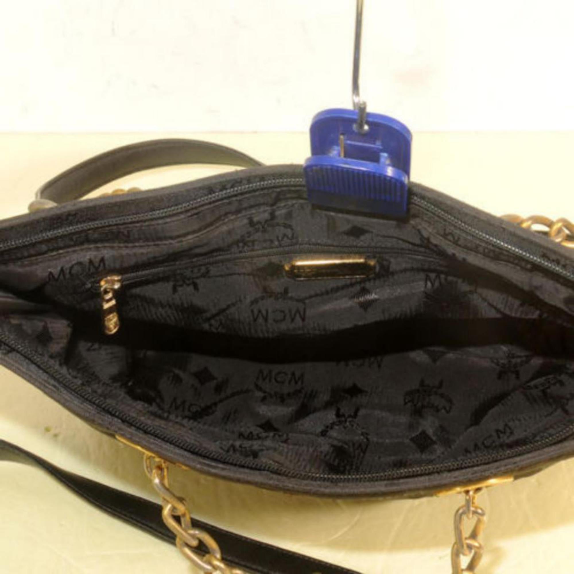 MCM Monogram Visetos Chain 868839 Black Nylon Tote In Good Condition For Sale In Forest Hills, NY
