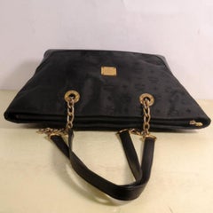 MCM Monogram Visetos Chain Shopper Tote 868505 Black Nylon Shoulder Bag