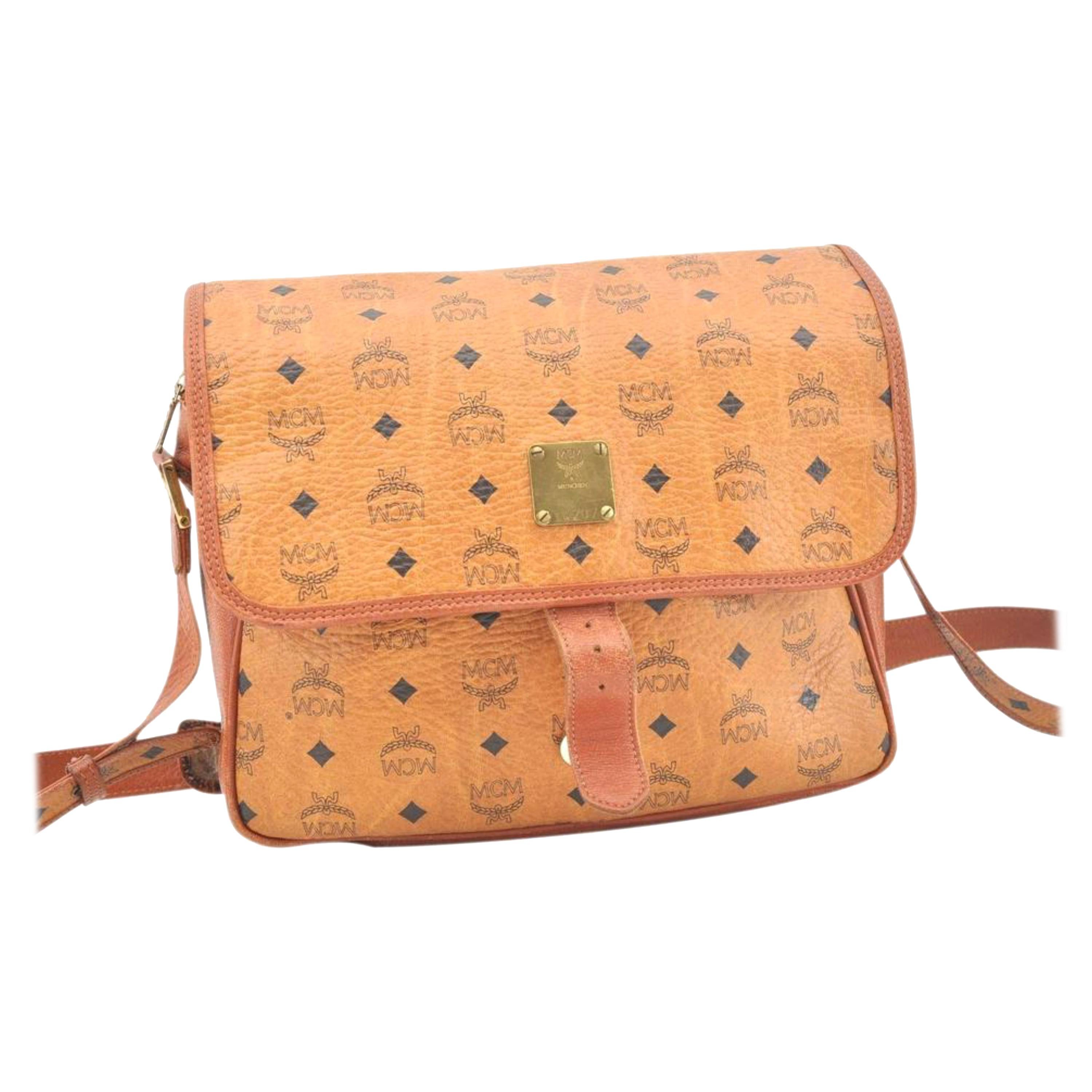 MCM Monogram Visetos Crossbody 867343 Orange Coated Canvas Messenger Bag For Sale