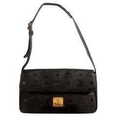 MCM Monogram Visetos Flap 869171 Black Coated Canvas Shoulder Bag