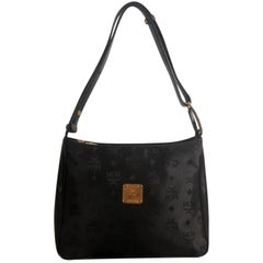 MCM Monogram Visetos Hobo 869451 Black Nylon Shoulder Bag