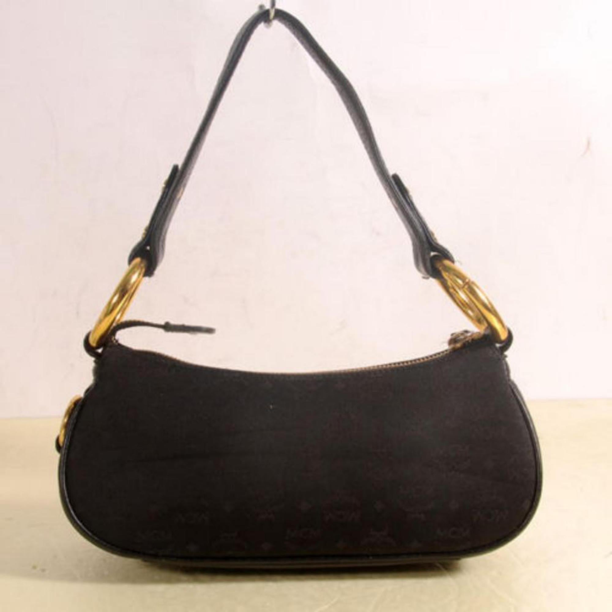 MCM Monogram Visetos Jacquard Baguette 869332 Black Leather Shoulder Bag For Sale 1