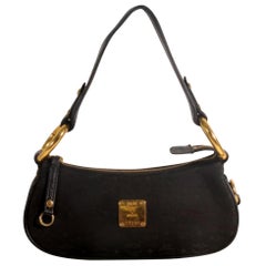 MCM Monogram Visetos Jacquard Baguette 869332 Black Leather Shoulder Bag