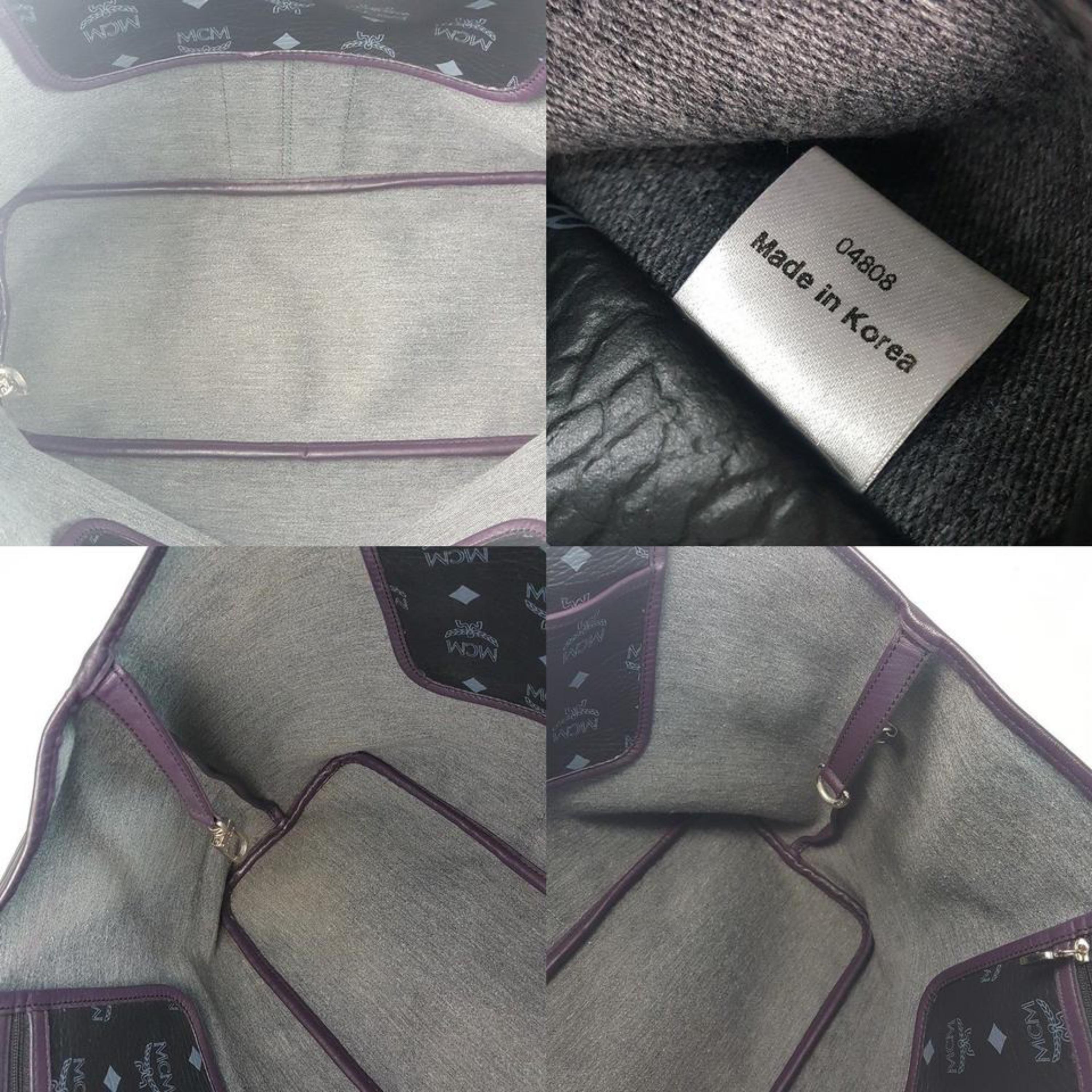 MCM Monogram Visetos Lion Shopper Tote 867550 Black Coated Canvas Shoulder Bag In Good Condition For Sale In Forest Hills, NY