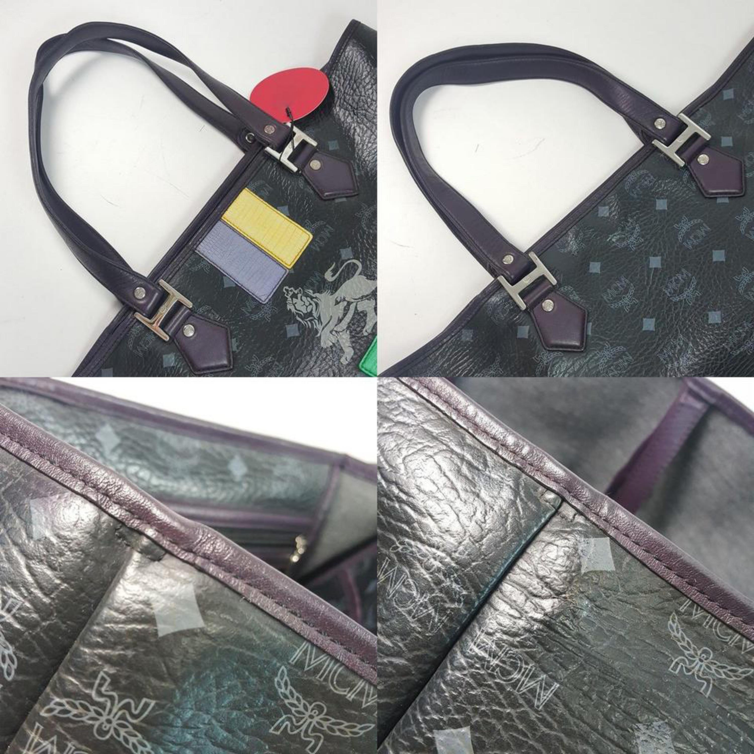 MCM Monogram Visetos Lion Shopper Tote 867550 Black Coated Canvas Shoulder Bag For Sale 1