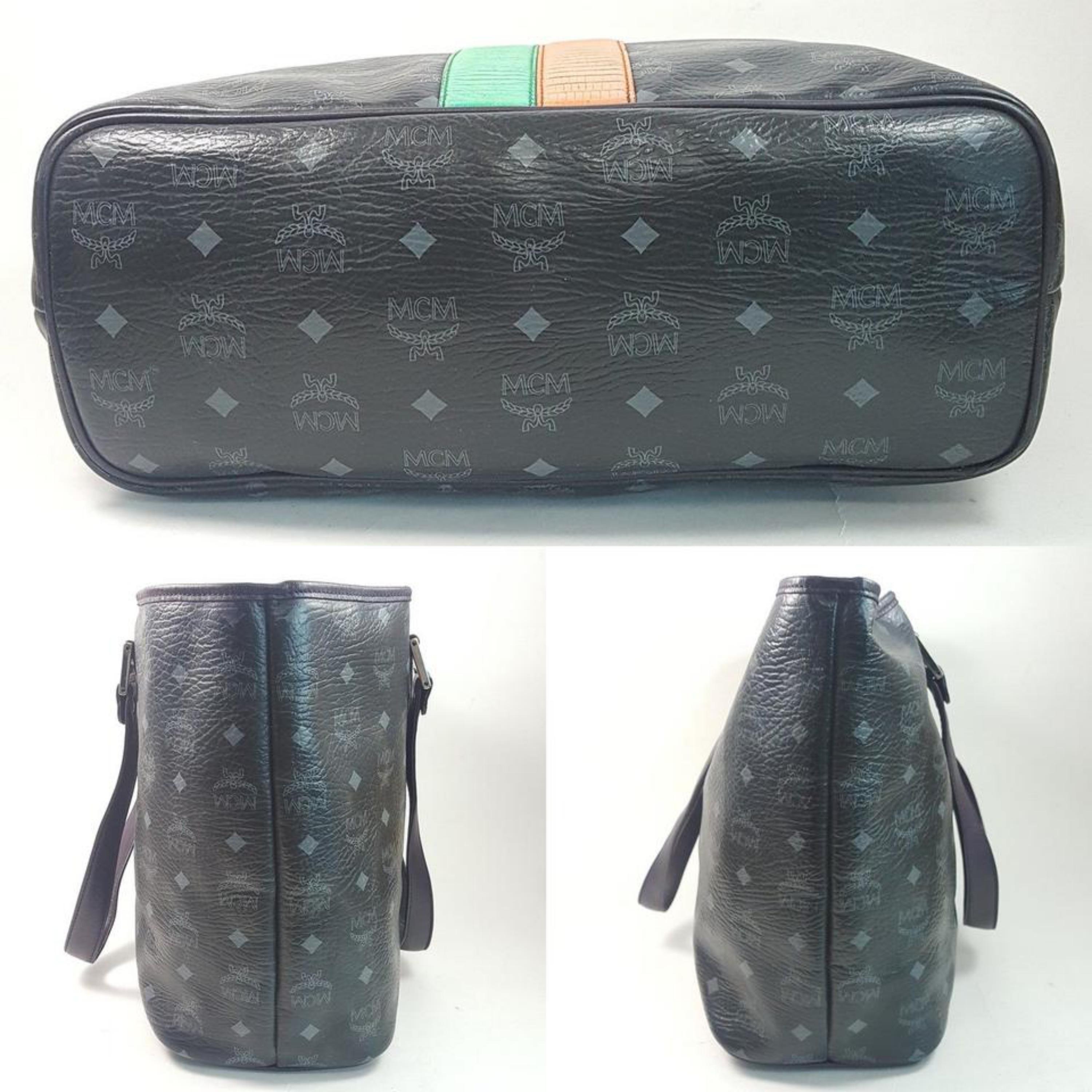 MCM Monogram Visetos Lion Shopper Tote 867550 Black Coated Canvas Shoulder Bag For Sale 4