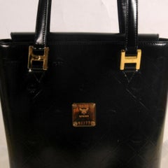 MCM Monogram Visetos Patent Bucket 869876 Black Enamel Tote