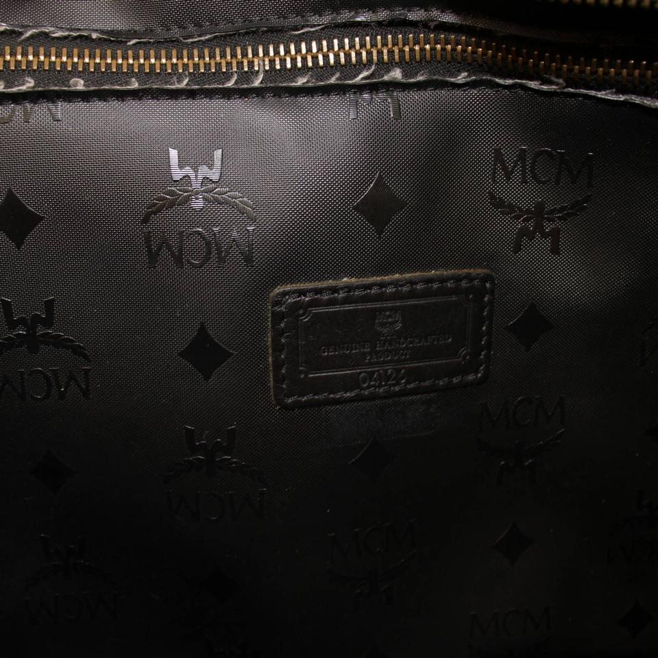 Mcm Visetos Shopper Tote 868203 Schwarze Umhängetasche aus Polyurethan mit Monogramm Damen im Angebot