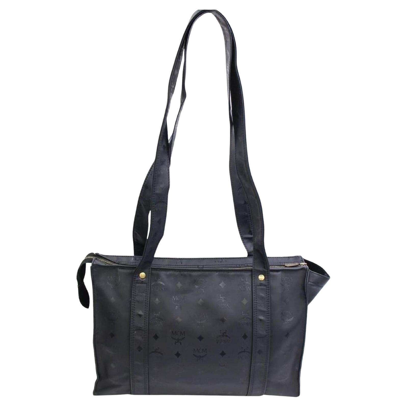 Mint. Vintage Mcm Black Monogram Large Shopper Tote Bag, Shoulder Bag. Unisex Use As Classic Style in originality. Handmade in Germany