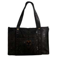 MCM Monogram Visetos Shopper Tote 868495 Black Vinyl Shoulder Bag