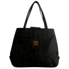 MCM Monogram Visetos Shopper Tote 869884 Black Nylon Shoulder Bag