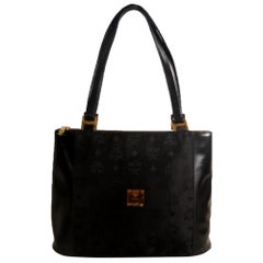 MCM Monogram Visetos Shopper Tote 869894 Black Nylon Shoulder Bag