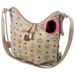 MCM Monogram Visetos Zip Hobo 867449 Beige Coated Canvas Shoulder Bag
