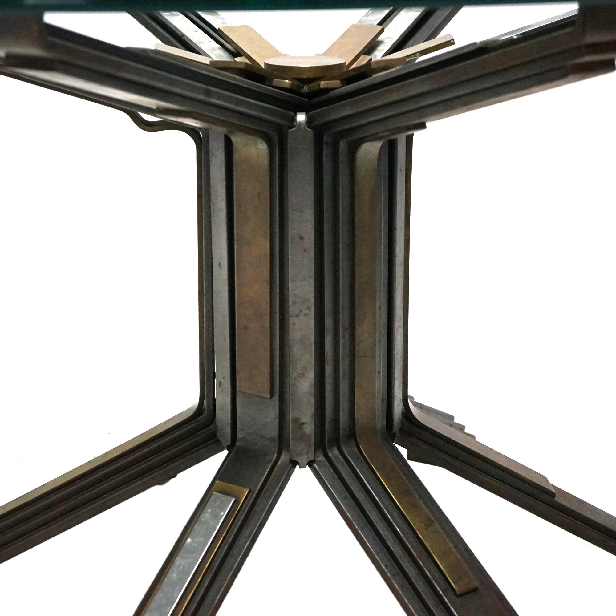 MCM Monty W. Stephens Brutalist Style Brushed Steel, Bronze & Brass Dining Table In Good Condition In Big Flats, NY