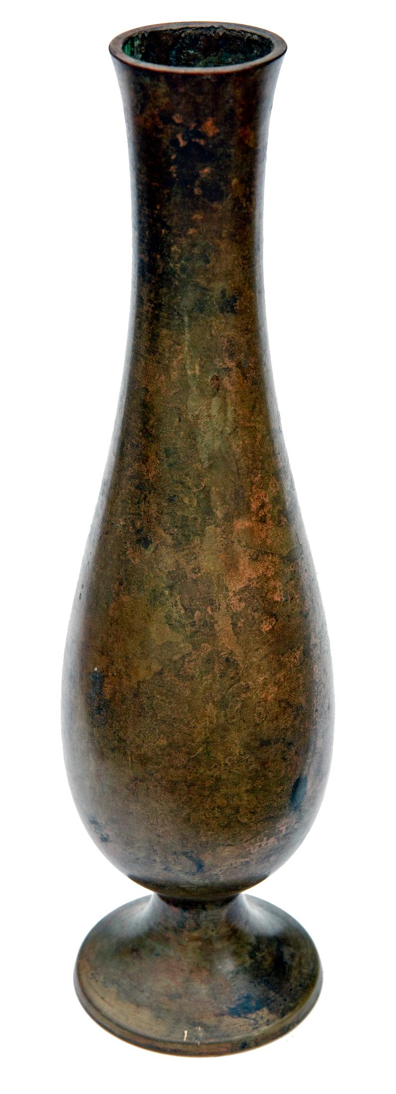 Mid-Century Modern MCM Mottled Bronze Footed Japanese Bud Vase