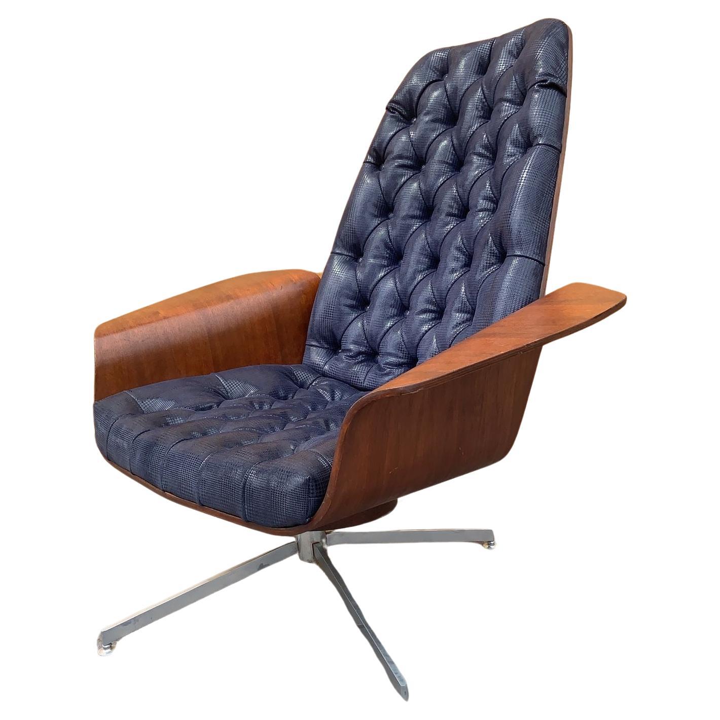 MCM Mulhauser für Plycraft "Mr. Chair" Lounge Neu gepolstert mit kariertem Leder